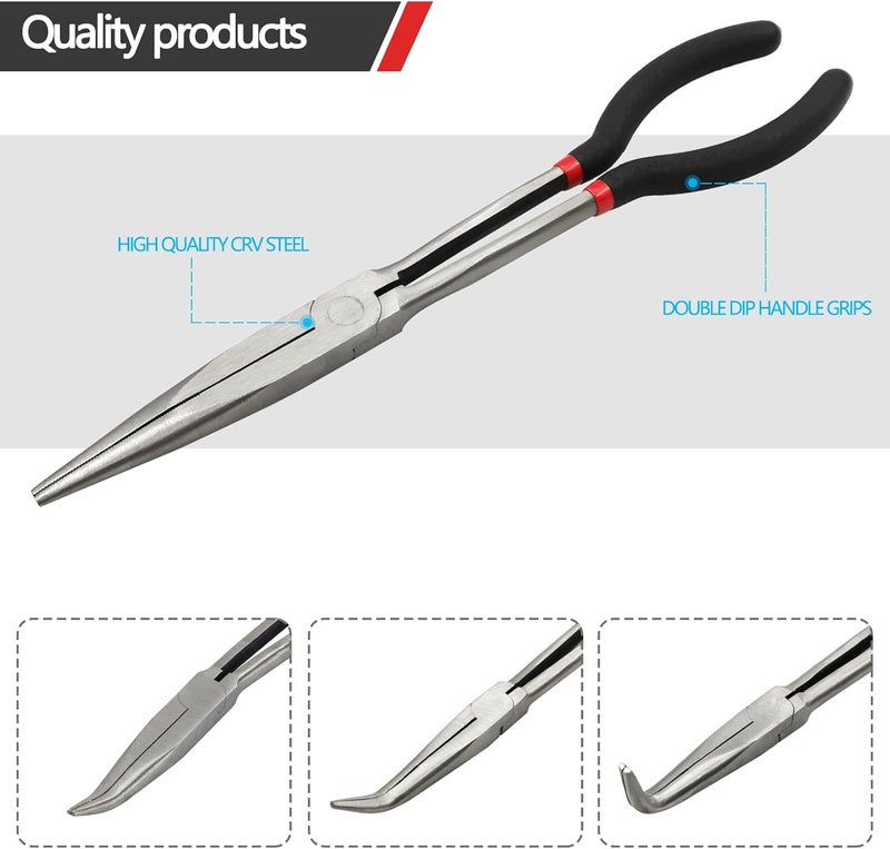 MFBJXC 4-Piece 11" Precision Long Nose Pliers Set with Insulated Comfort Grip Handles,Straight Long Needle Nose Pliers,25/45/90 Degree Angle Curved Pliers for Wire Bending,Shaping,Trimming - Image 3